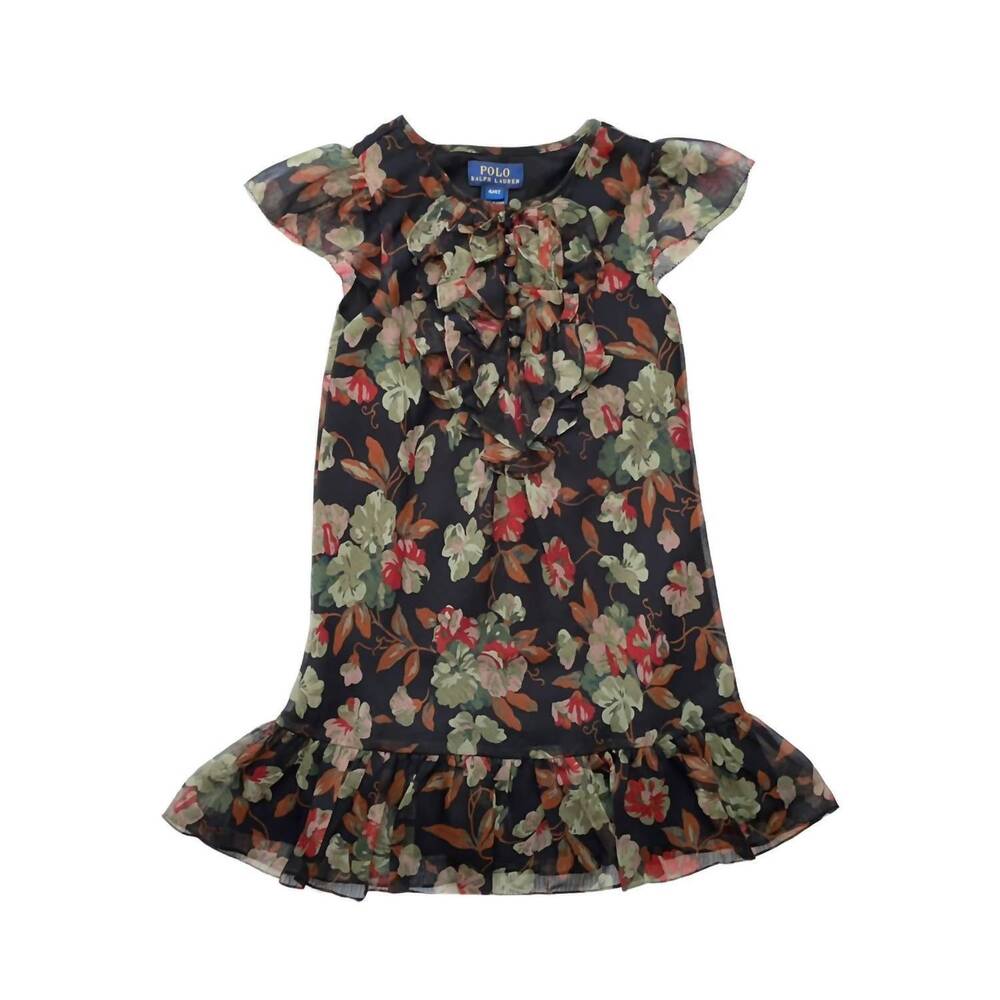 NEW RALPH LAUREN girl's floral fall dress in black and green